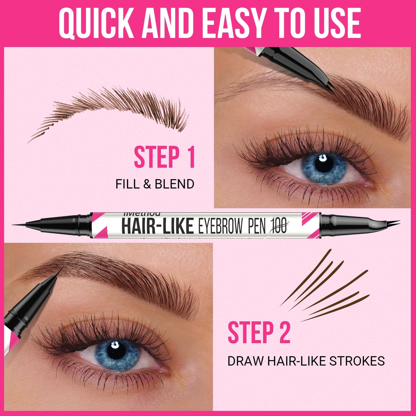 iMethod Curved Eyebrow Pen - Eyebrow Pencil, 2 Count Brow Pencil Dual-Ended with Curved Tip and Precise Brush-Tip for Natural Hair-Like Brows, Last All-Day, Light Brown and Brown Each