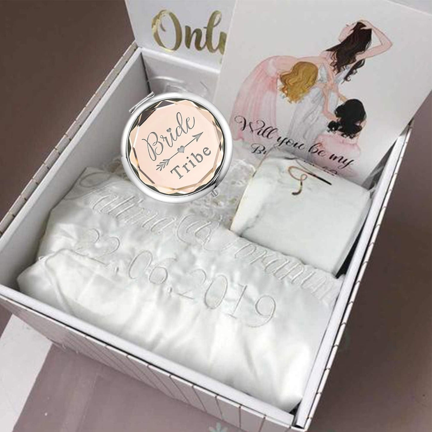 Compact Pocket Makeup Mirrors Set - 7-Piece Bachelorette Party Gifts | Includes Bride to Be & Bride Tribe Mirrors (Champagne)