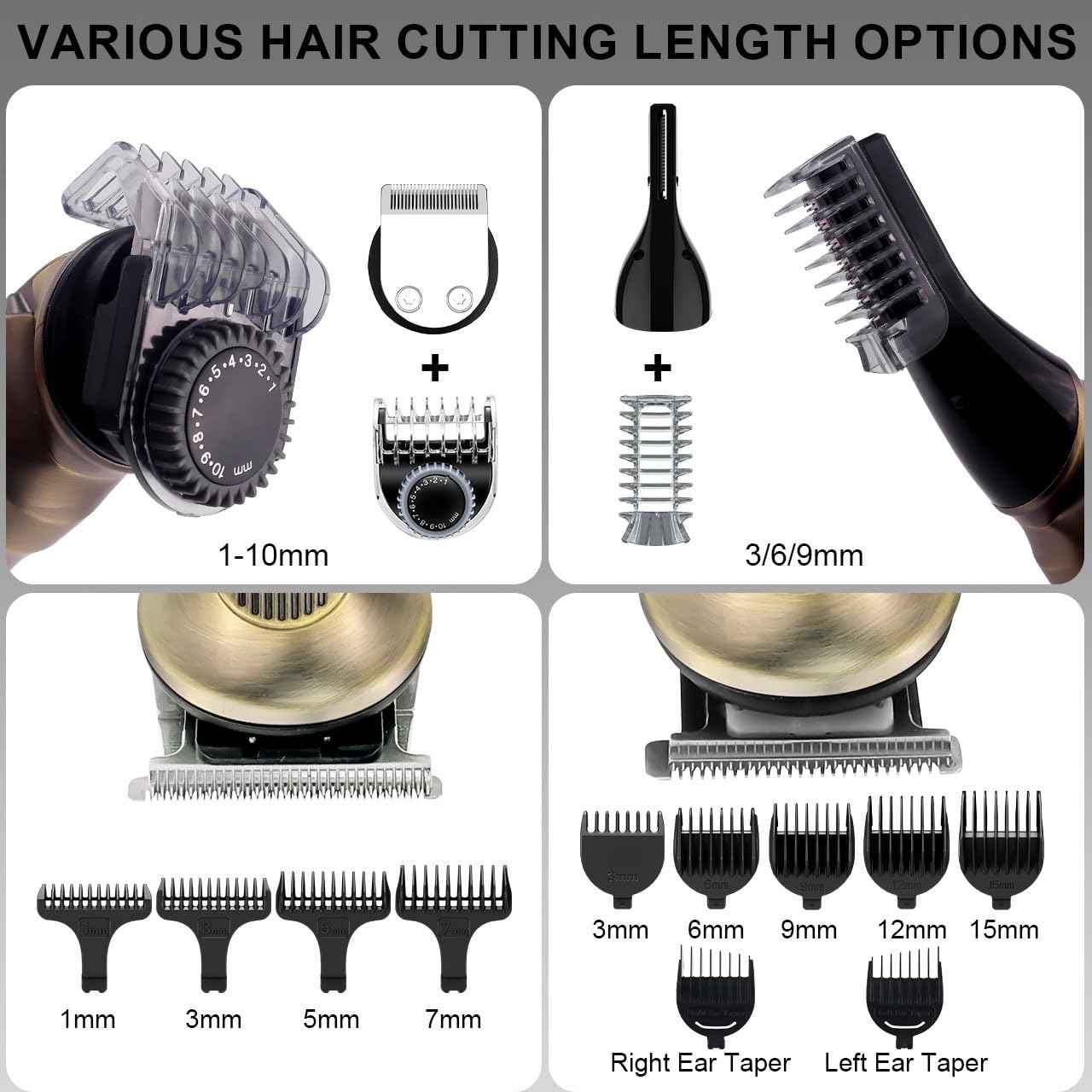 Hatteker Beard Trimmer Mustache Trimmer for Men 8 in 1 Adjustable Speed Waterproof Hair Clipper T-Blade Electic Razor Shavers Cordless Mens Gift Grooming Kit with Face Nose Body (Bronze)