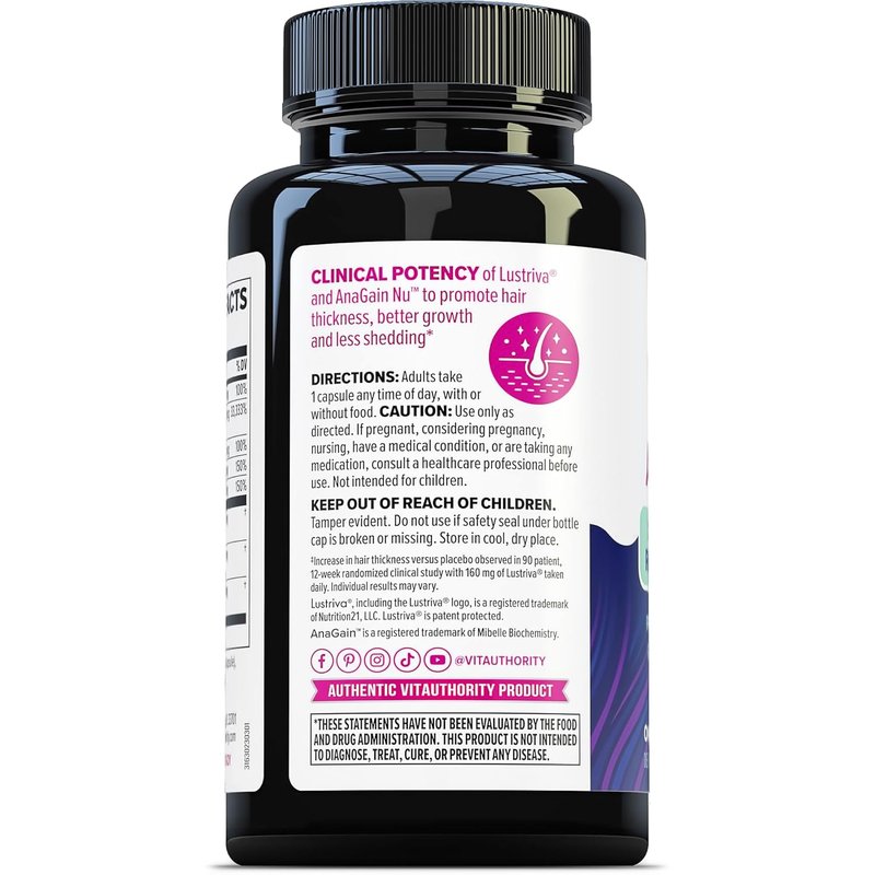 Lustriva Hair Growth Supplement - DHT Blocker Vitamins for Thicker, Fuller Hair | Biotin, Saw Palmetto, Zinc & Copper | 30 Capsules