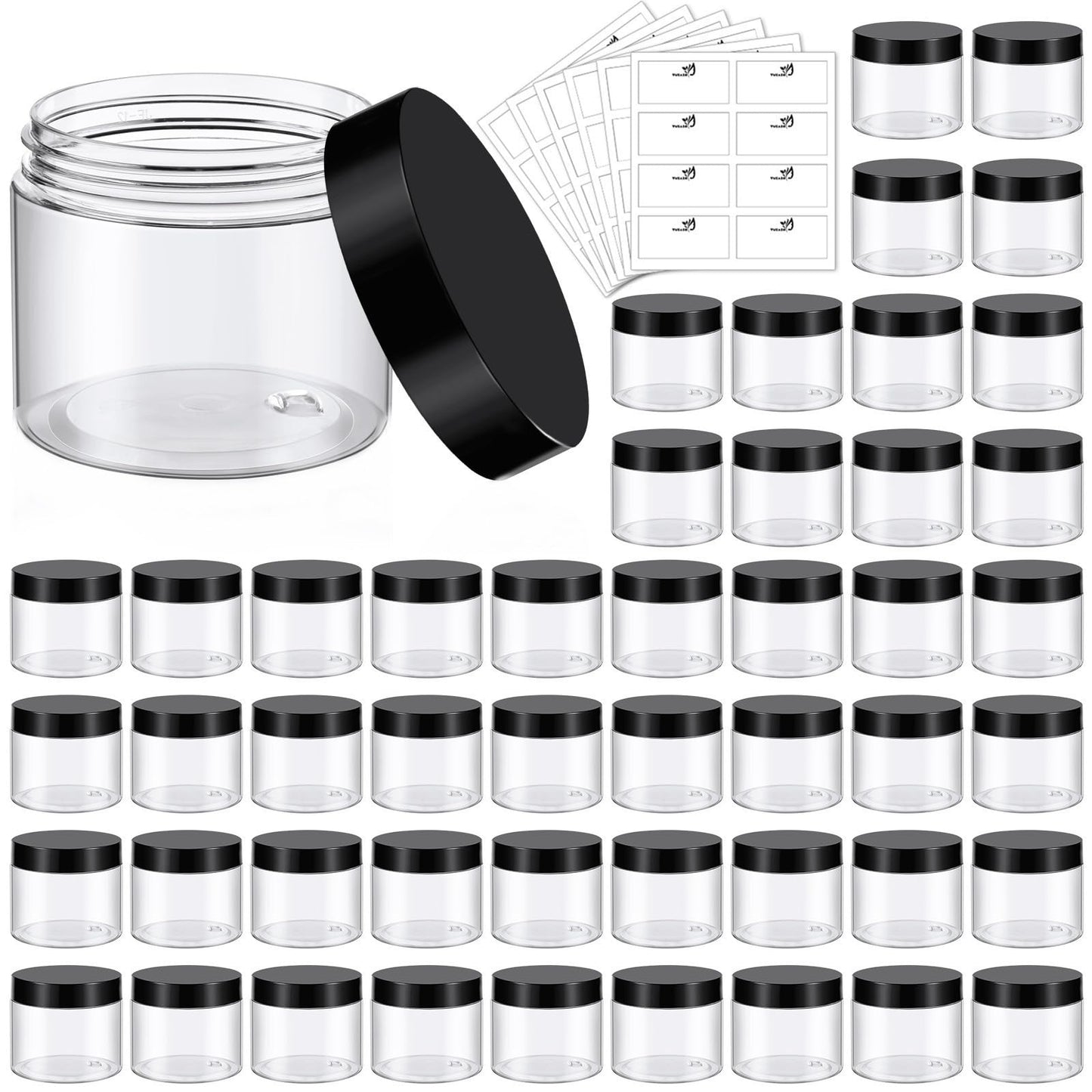 48 Pack 6 Oz Plastic Jars with Lids, 6oz Small Plastic Containers with Lids for Cosmetic Makeup Beauty Products, Slime, Sample, Travel, BPA Free | Wide Mouth | Refillable