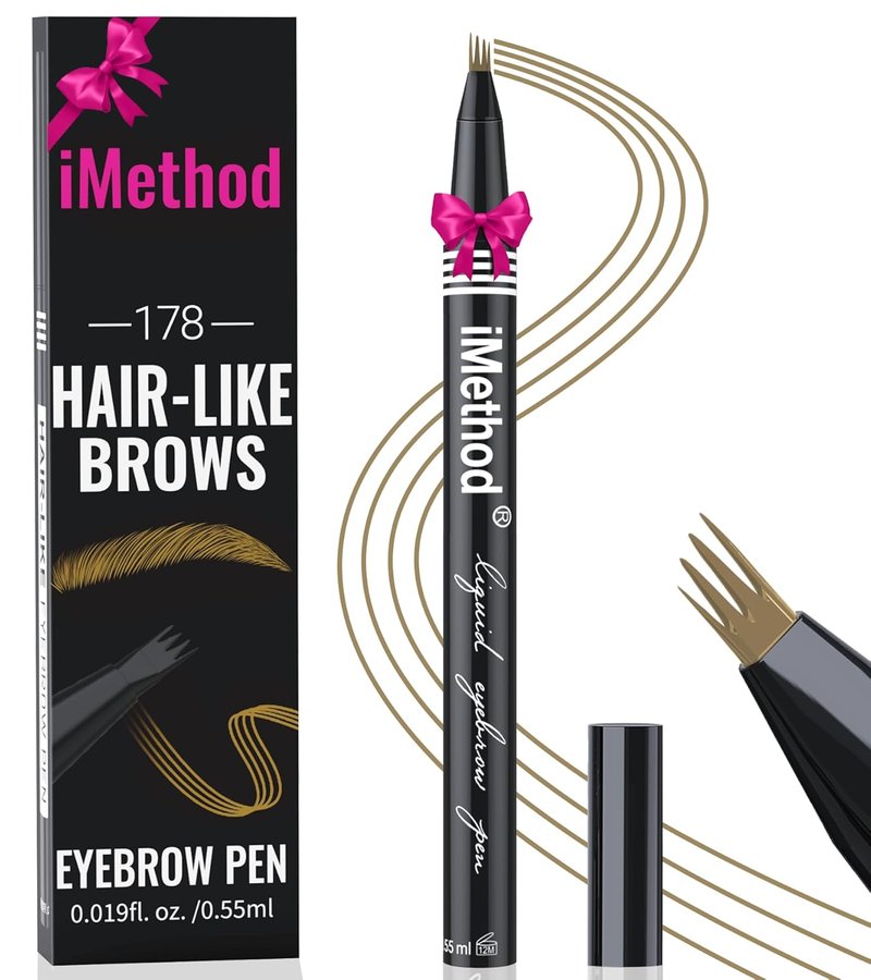 iMethod Eyebrow Pen - Microblading Pencil with 4-Fork Tip for Natural Hair-Like Brows | Waterproof Light Brown