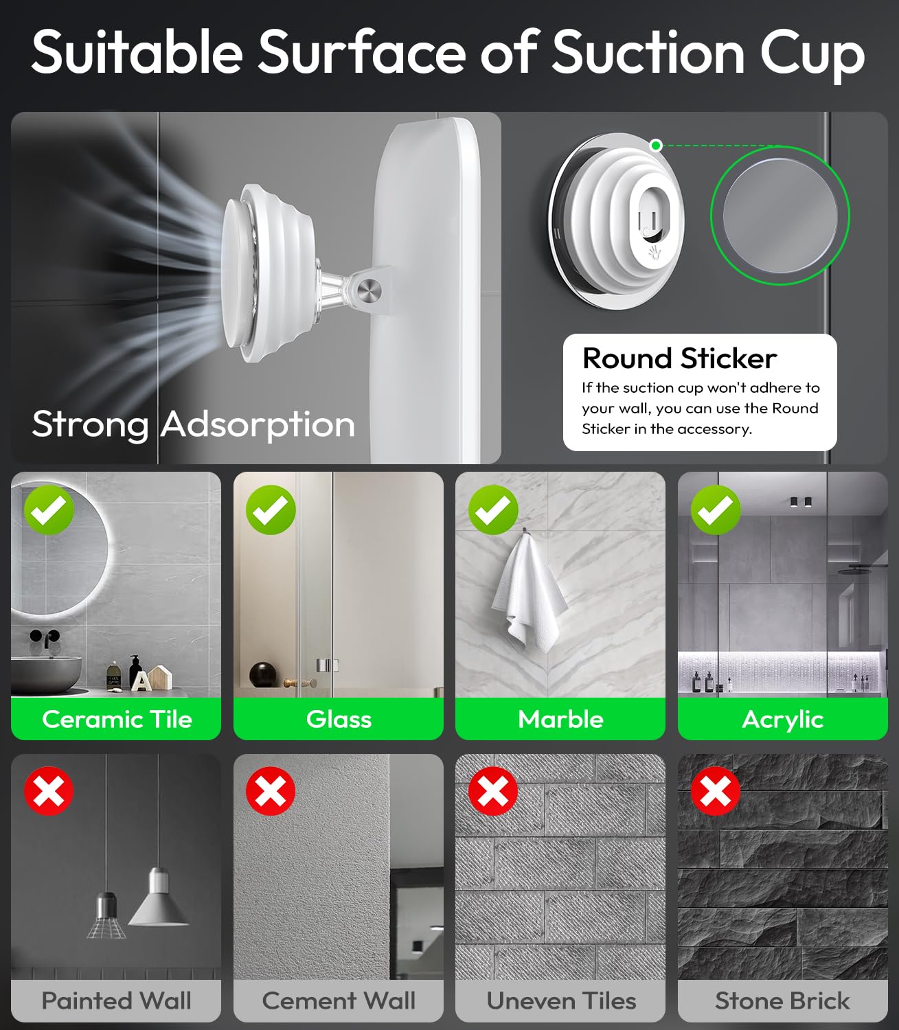 Glowtop Lighted Shower Mirror Fogless for Shaving with Light, 5000mAh Heated Fogless Mirror for Shower, Detachable Razor Holder and Suction Cup for Wall, NO-Drilling, Waterproof for Bathroom (White)