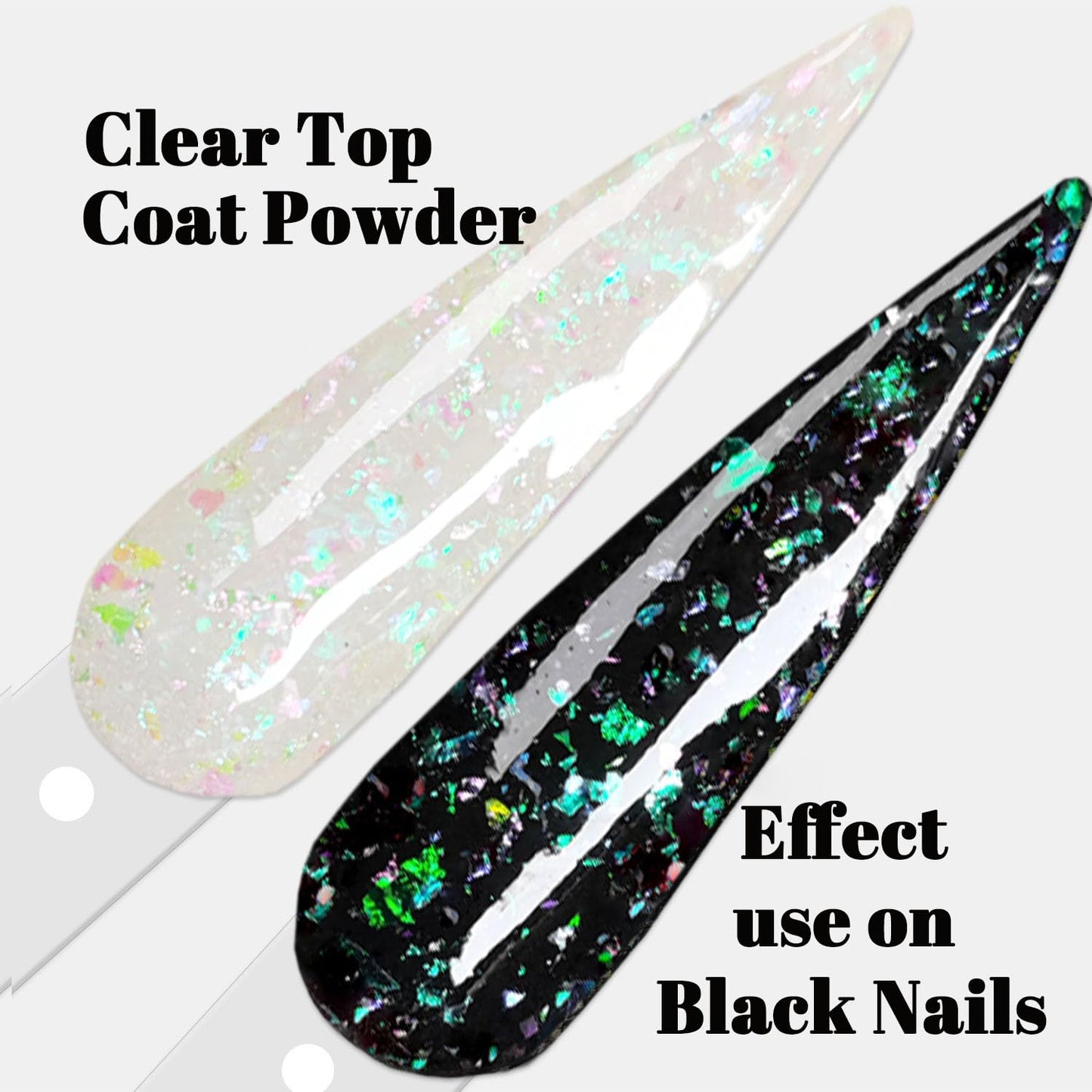 OUMISAYA Glow in the dark Holographic Nail Clear Dip Powder Colors 1OZ Pefect Top Coat Powder with opal foils for black nails art