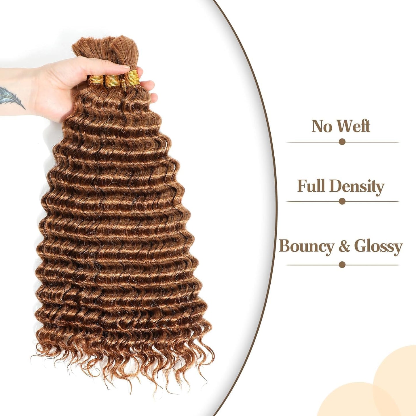 Labamiya Curly Braiding Human Hair 100g 22 Inch Color 30 Auburn Brown Deep Water Wave Bulk for Braiding No Weft Brazilian Virgin Deep Curly Human Hair Extensions for Boho Braids