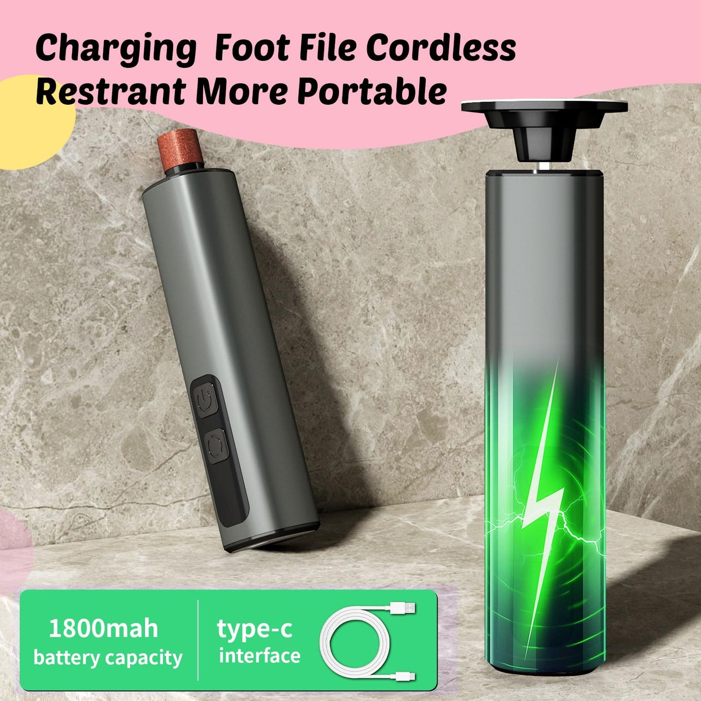 Electric Foot Callus Remover, 9-Speed for Dead Skin & Hard Calluses, Aluminum Alloy, Type-C Rechargeable, Replacement Discs, Spa-Like At-Home Pedicure, Relaxing Self-Care(Gunmetal)