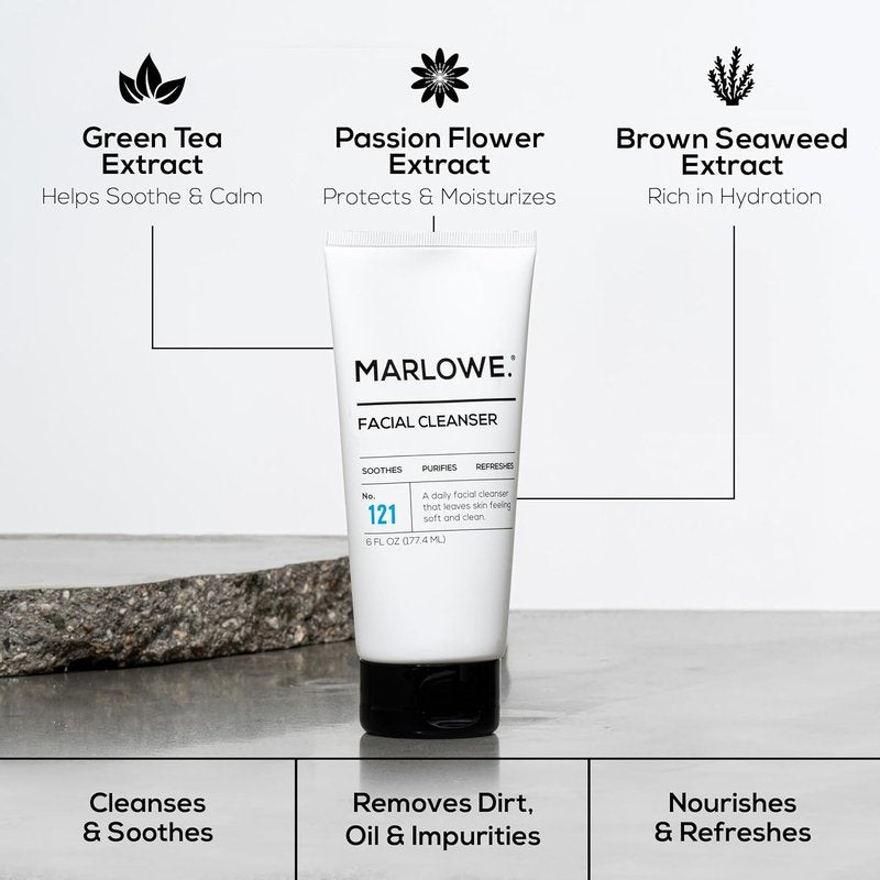 Marlowe Men's Skin Care Set - 3-Piece Exfoliating Scrub, Purifying Cleanser & Hydrating Moisturizer | Vegan Grooming Essentials