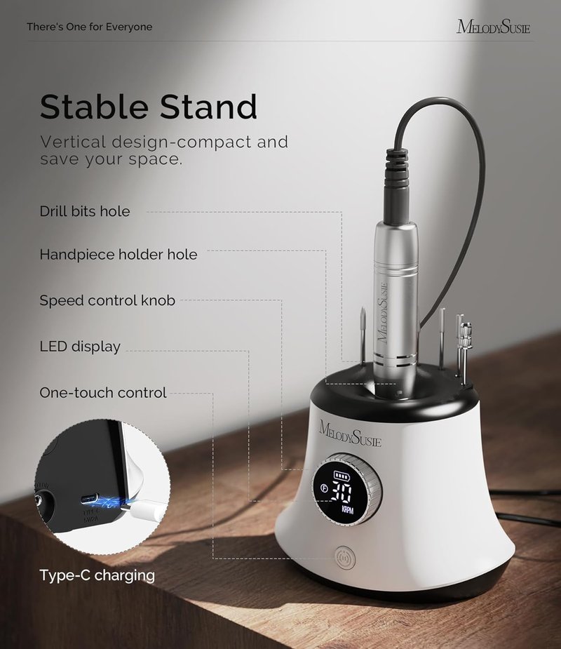 MelodySusie Nail Drill - 30000RPM Rechargeable E-File for Manicure & Gel Removal | Elegant Design for Home Use