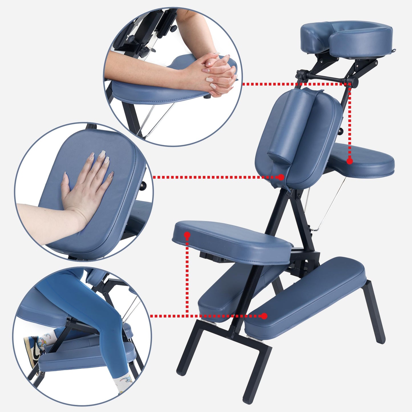 Professional Portable and Lightweight Tattoo/Massage Chair by Master Massage - Folding Aluminum Frame with Adjustable Features and Wheeled Carrying Case, Blue