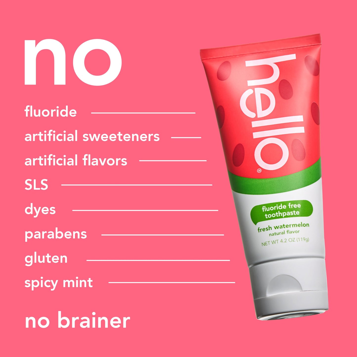 Hello Fresh Watermelon Fluoride Free Kids Toothpaste, 4.2 Oz Tube (Pack of 3)