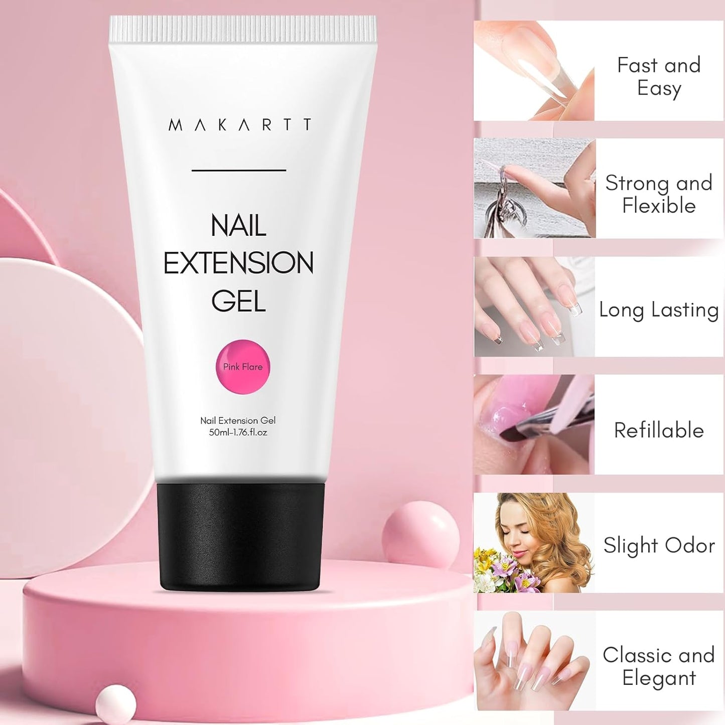 Makartt Poly Nail Gel: Clear 50ML Gel Builder for Natural-Looking Strengthener 3D Molding Gel for Trendy Nail Art-Long-Lasting and Easy to Use Supplies