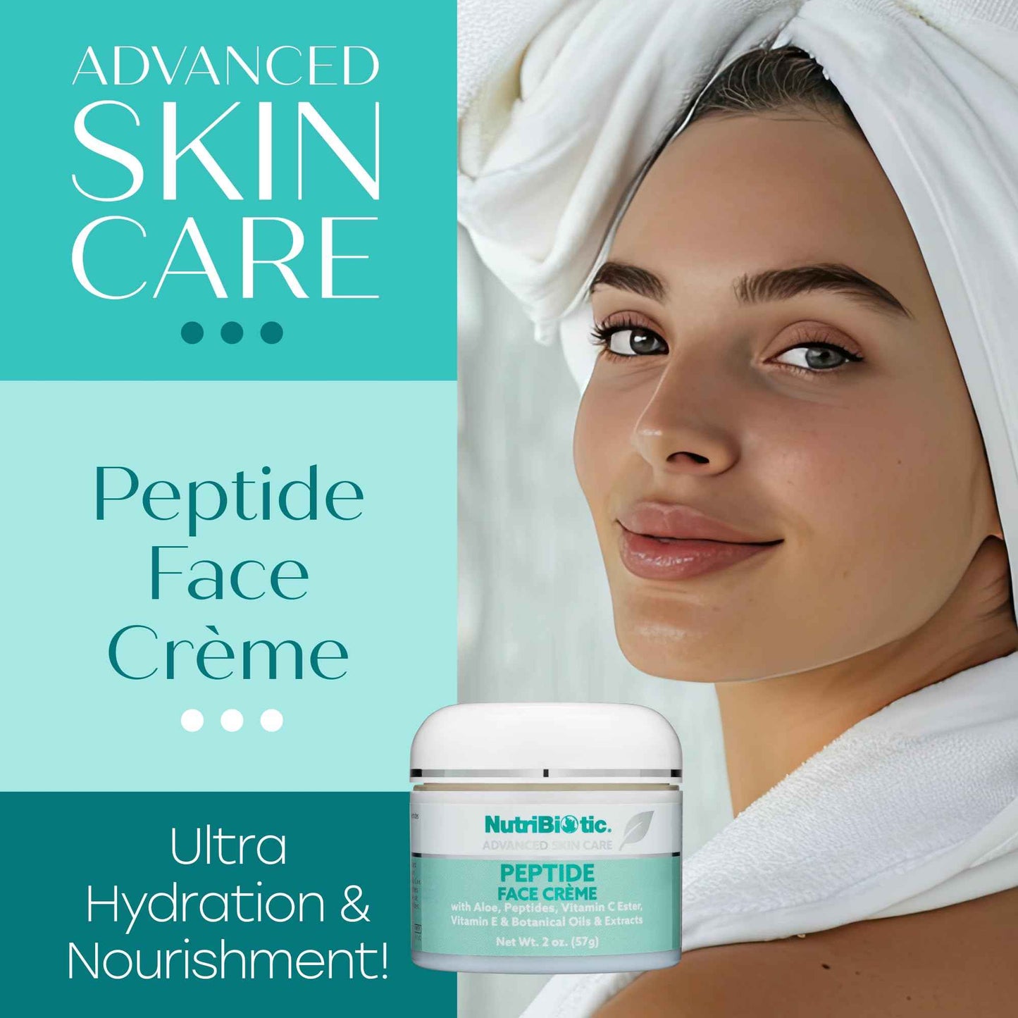 NutriBiotic – Peptide Face Creme with GSE, 2 Oz | Ultra-Hydrating | Collagen Synthesis Support | with Botanical Extracts & Oils & Vitamin E | Natural Fragrance & Paraben Free