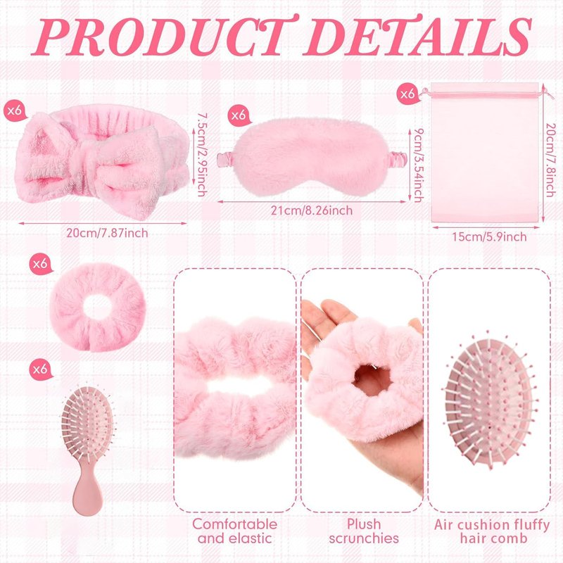 wepgjwmao 30 Pcs Sleepover Party Supplies for Women Slumber Party Supplies for Girls Spa Favor Headband Eye Mask Hair Scrunchies Comb Toiletry Bag(Pink)