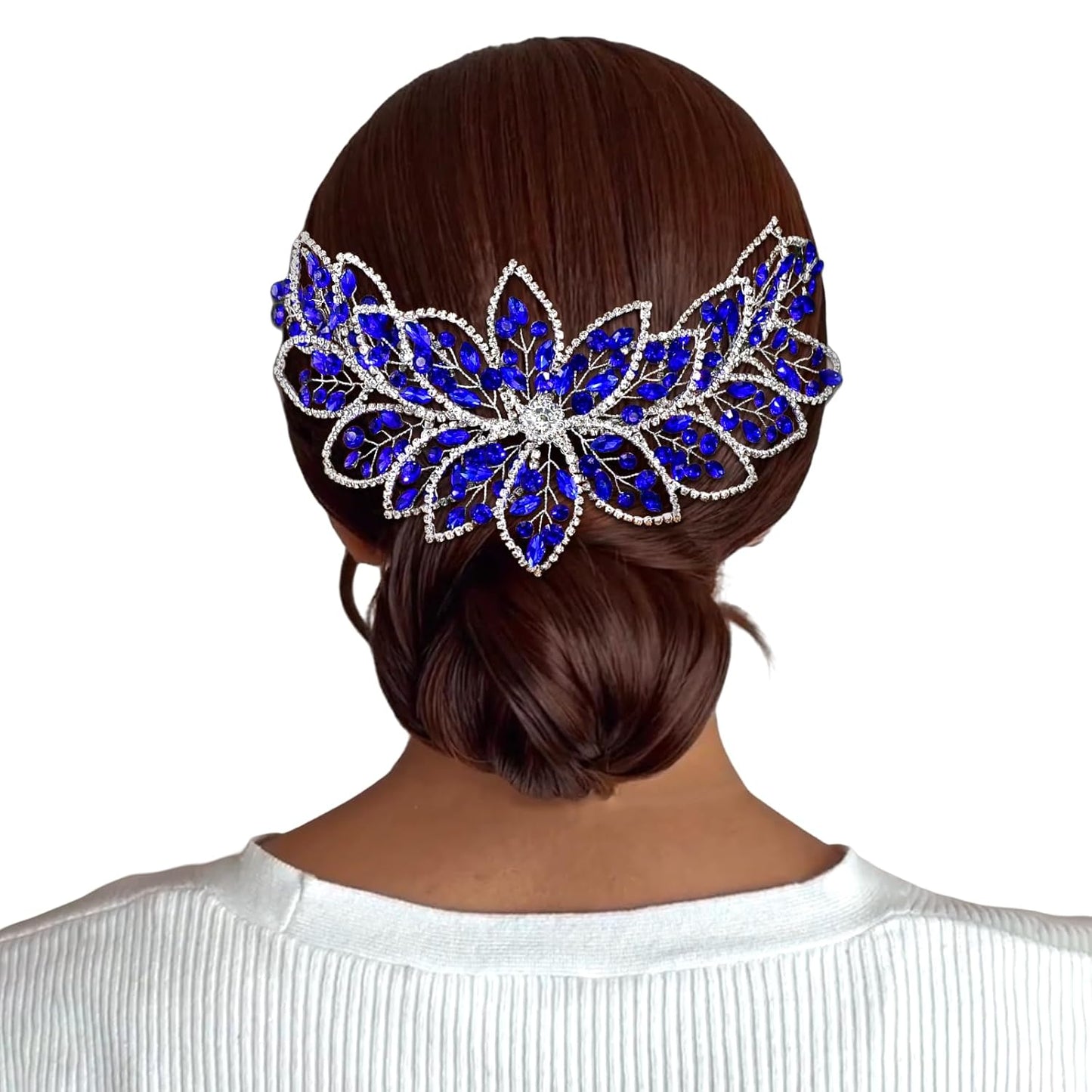 Bridal Blue Rhinestone Headpiece - Exquisite Handmade Hair Accessory | Crystal Hair Band (One Size)