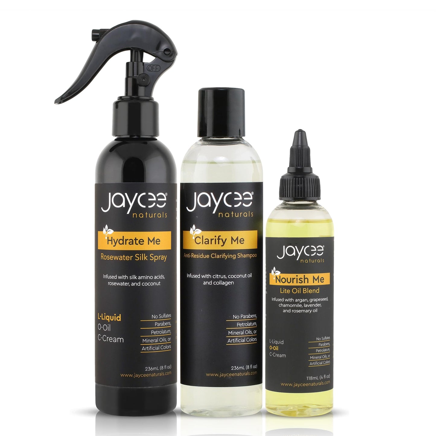 Jaycee Naturals 3-Step Loc Maintenance Kit - Clarify Weekly, Hydrate Daily & Seal Moisture | Shampoo, Rosewater Spray & Lightweight Oil for Locs & Textured Hair - Supports Healthy, Breakage-Free Locs