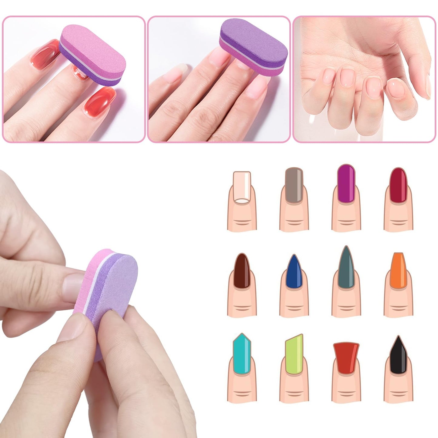 Mini Nail Buffer (100 Pack), Buffers for Acrylic Nails and Natural Nails, 100/180 Grit Nail Buffer Block Nail File Bulk Small Buffing Blocks for Nail Buff Professional Manicure Set Purple/Pink