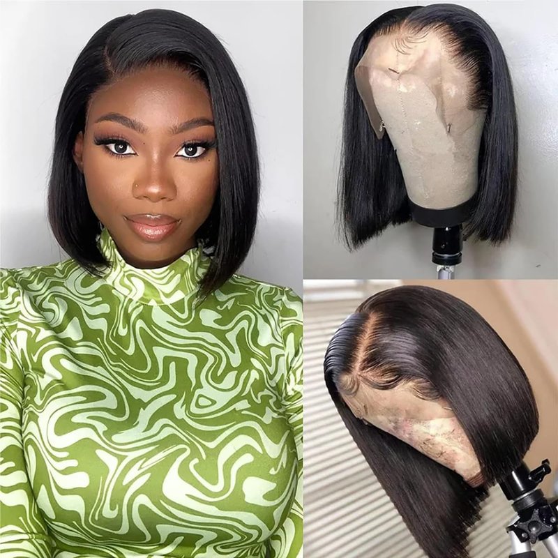 Short Bob Wig Human Hair Straight Wigs for Black Women 13x6 Lace Front Wigs Human Hair 180% Density Brazilian Bob Human Hair Wigs for Beginner Side Part (Natural Color 13x6 Straight Bob, 8 Inch)