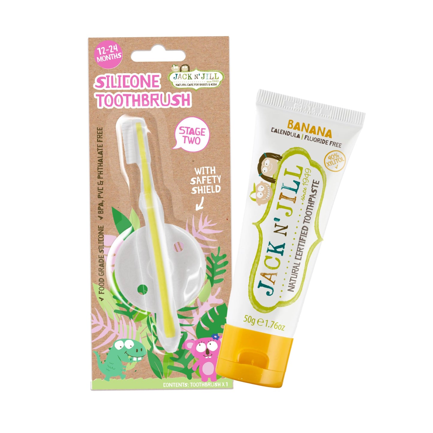 Jack N' Jill Stage 2 Silicone Kids Toothbrush & Toothpaste Set