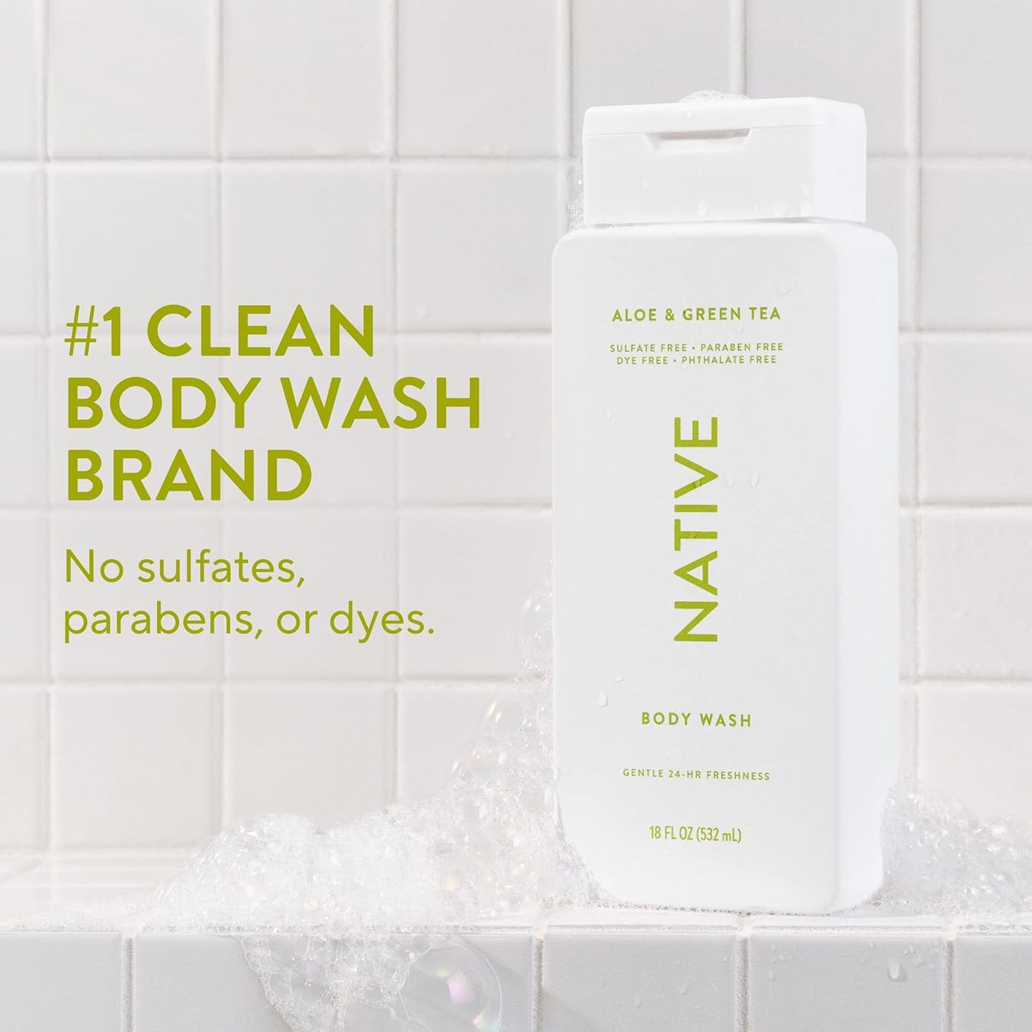 Aloe & Green Tea Body Wash - 24-Hour Refreshing Cleanser for All Skin Types | 18 oz, Phthalate & Sulfate-Free