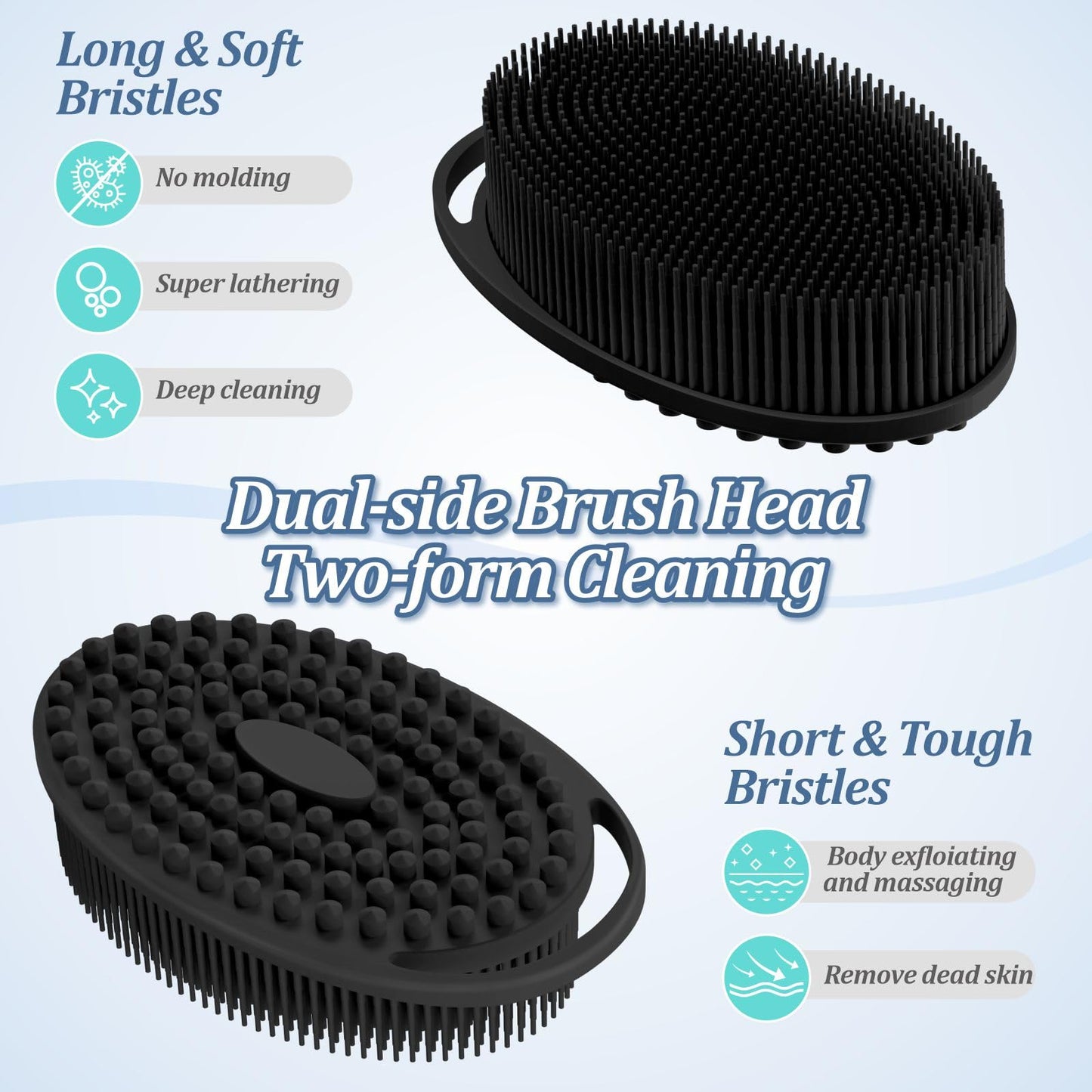 GEENOA Upgrade Silicone Shower Foot Scrubber Mat & Silicone Bath Brush Set, Large Wall-Mounted Back Scrubber Back Washer to Clean, Exfoliate and Massage Without Bending(Gray+Soft Brush)