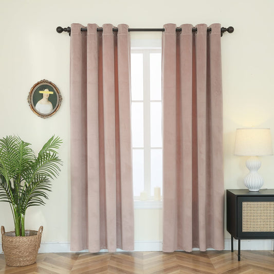 WODFAMY Velvet Curtains Grommet Ring Window Panel Set Drapes Blackout Drape Panels - Lights Blackout Window Treatment Curtain Sets for Home Decoration Dining Living Room 52Wx63L Inch 2 Panels