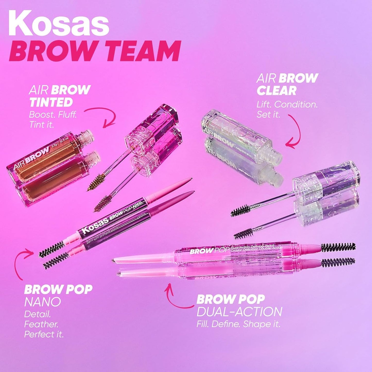 Kosas Eyebrow Pencil - Long-Lasting Brow Pop with Spoolie | Grey Shade