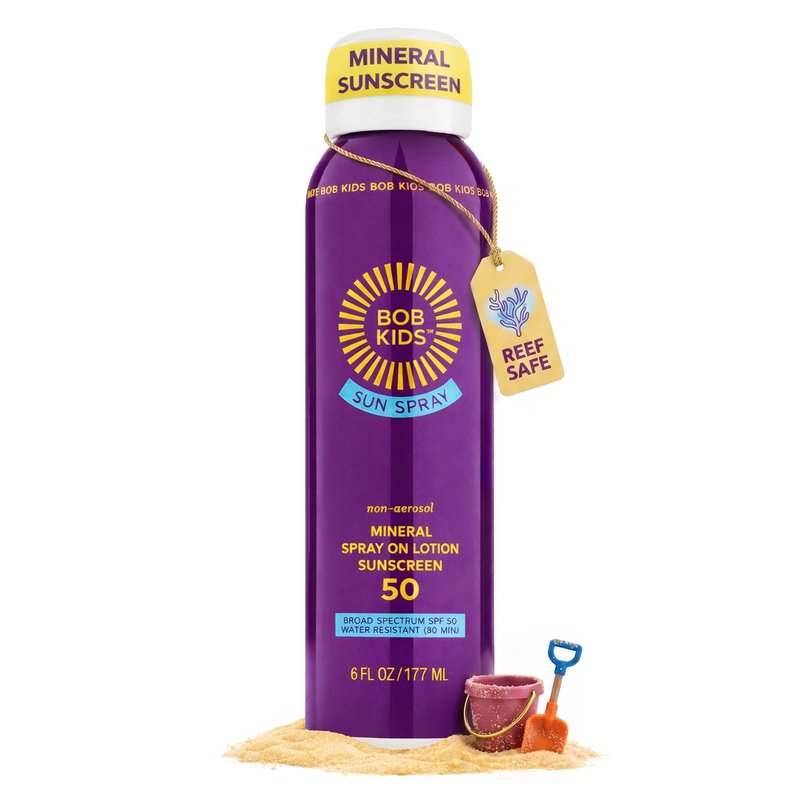 BOB KIDS SPF 50 Sun Spray, Mineral Sunscreen, Non Aerosol Continuous Spray, Water Resistant, Reef Friendly, 6 oz