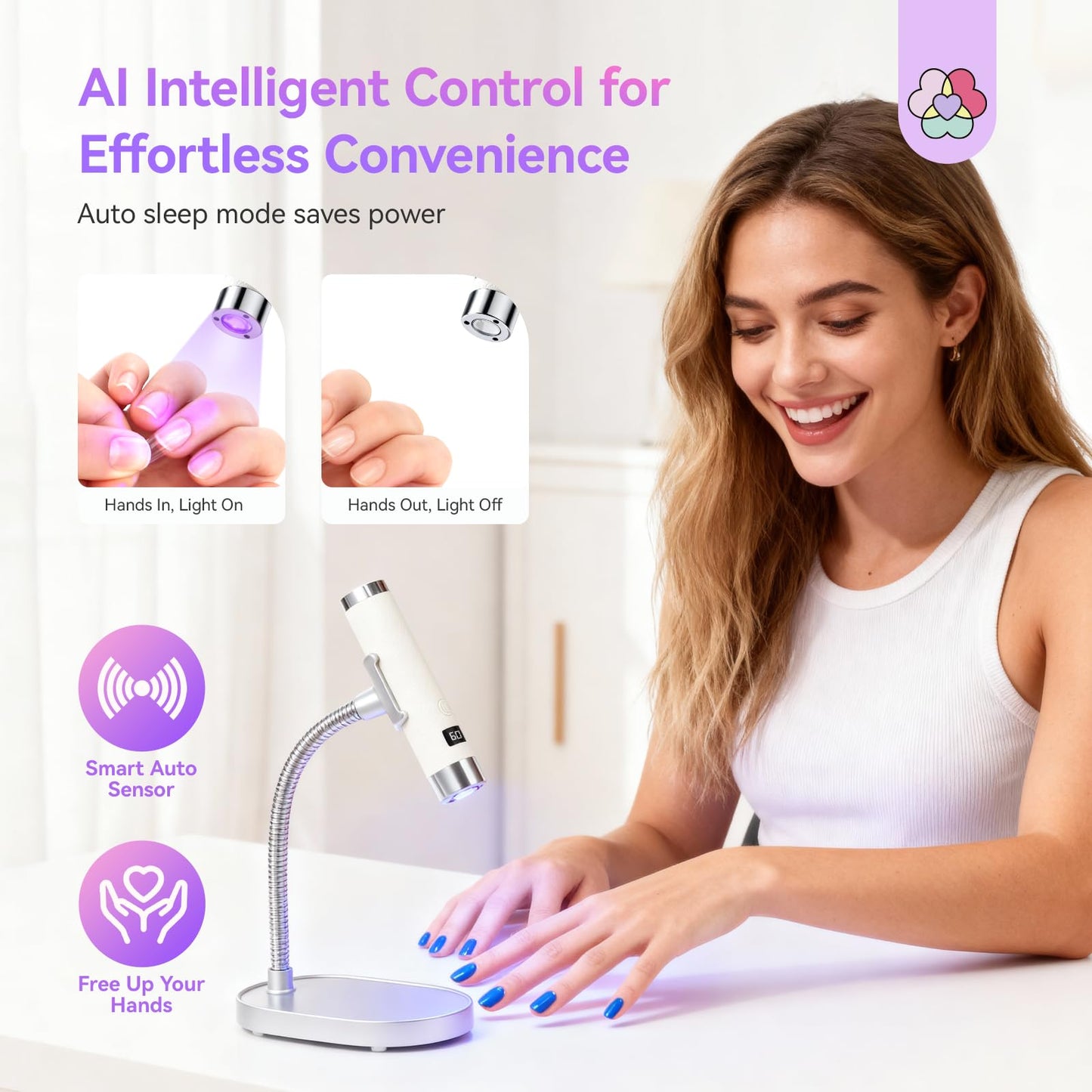 SAVILAND UV Light for Gel Nails with Magnetic Stand, 10s Flash Cure Cordless UV LED Nail Lamp, Rechargeable Handheld Mini Nail Light, Portable Gel Nail Dryer with Timer for Home DIY Salon