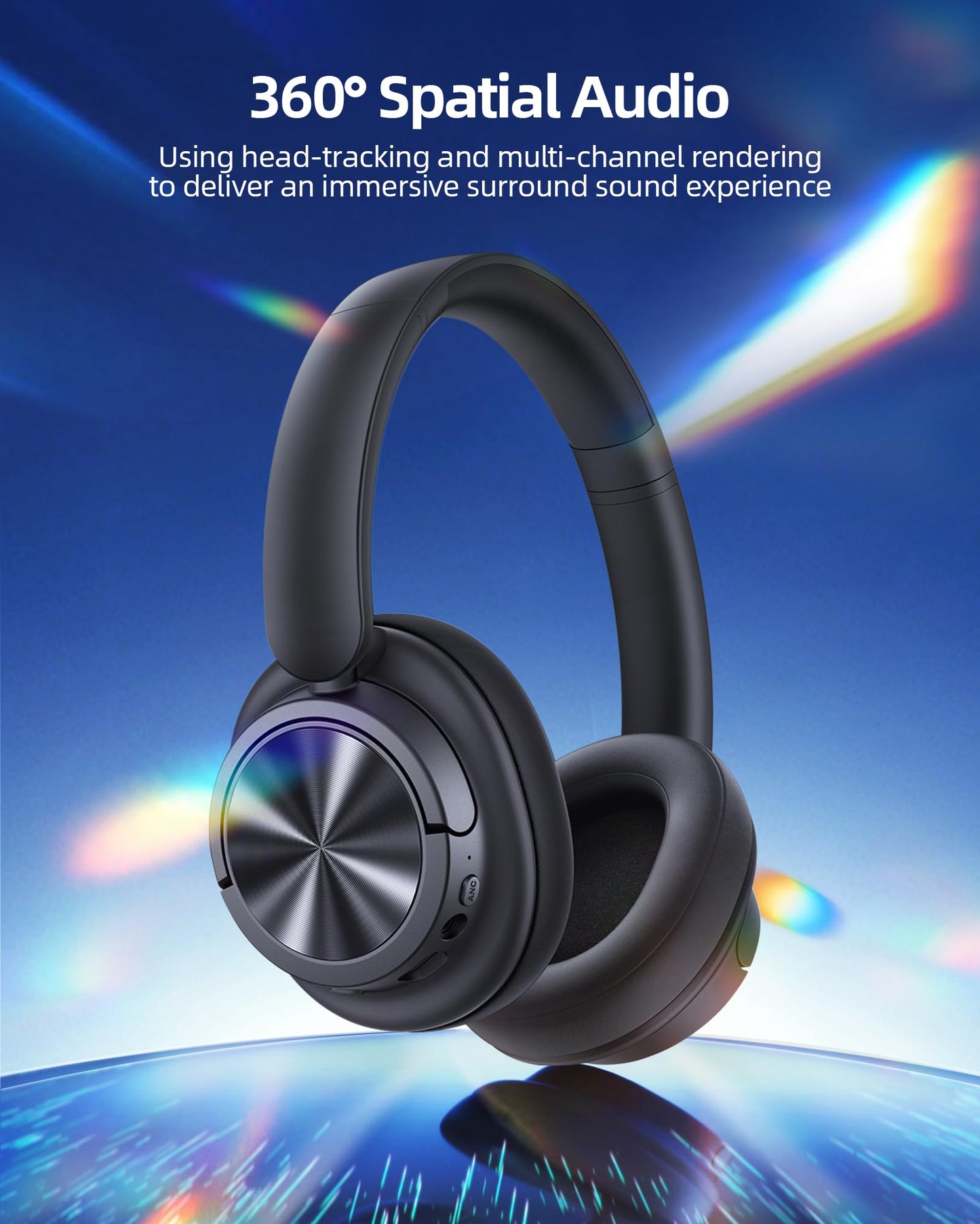 bmani Hybrid Active Noise Cancelling Headphones 120H Playtime Wireless Headphones Bluetooth 6.0 Over Ear Headphones with 6 ENC HD Call Mic, 360° Spatial Audio ANC Headphone for Travel Workout (Cyan)