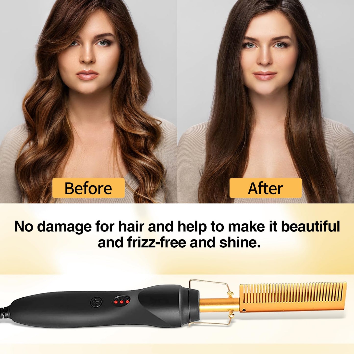 Hot Comb Hair Straightening Brush with Adjustable Settings, Fast Heating for Wigs and Black Hair, Professional Anti-Scald, Auto Shut-Off
