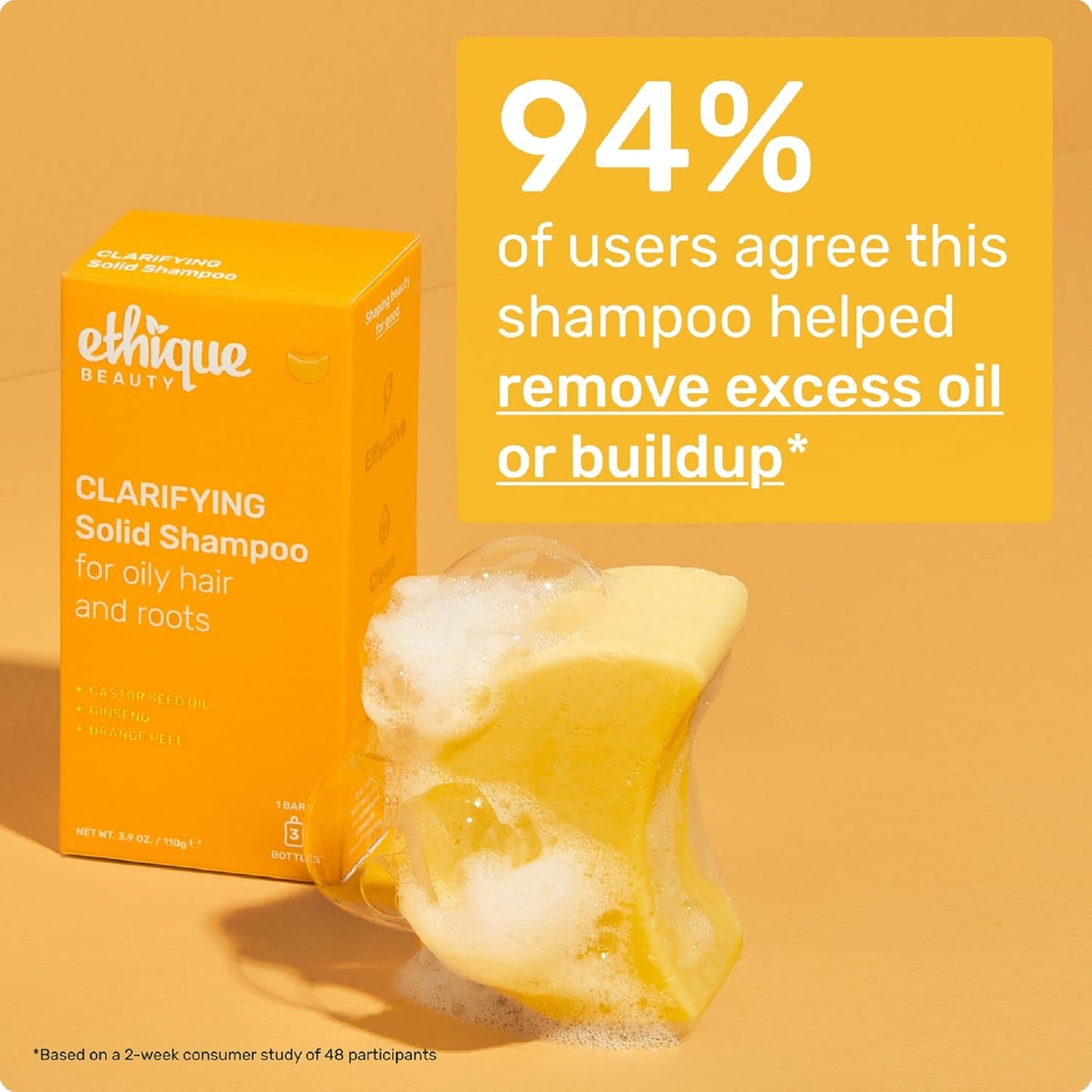 Ethique Clarifying Shampoo Bar for Oily Hair - Castor Oil, Vegan & Plastic-Free | 3.88 oz