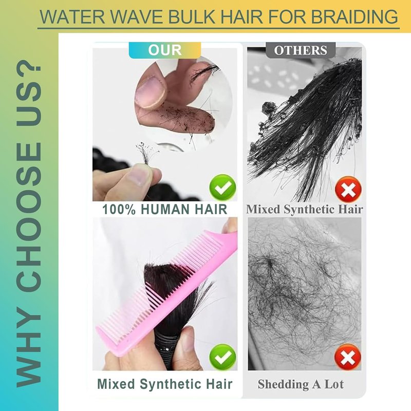 Human Hair for Boho Knotless Braids - 24-Inch Wet & Wavy Braiding Hair, Natural Black, 50g Bundle