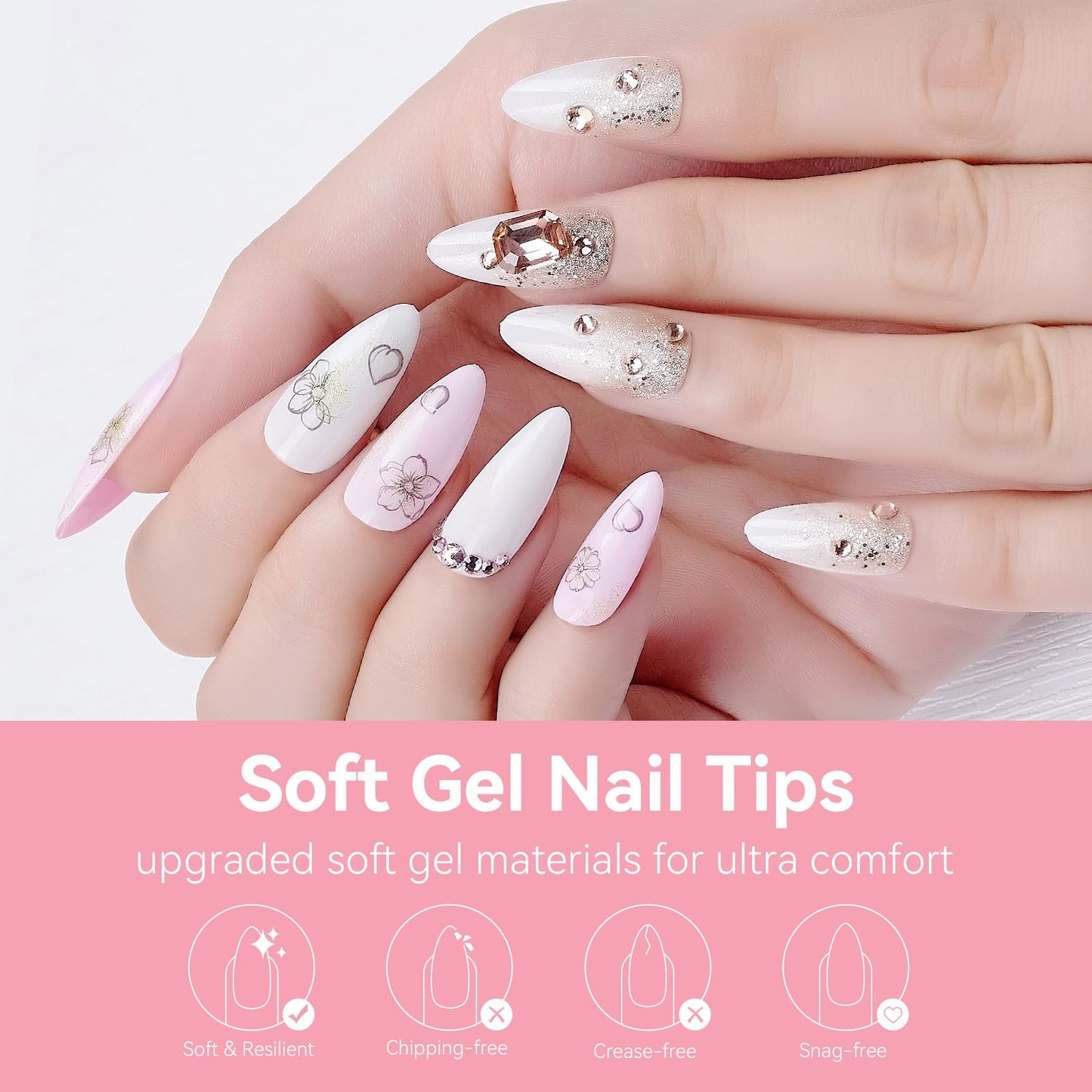 Makartt Almond Nail Tips: 500pcs Medium Pre-buffed Full Cover Clear Press on Nails 10 Sizes Soak Off Soft Gel Nail Tips Extension Professional Acrylic Fake Nails No Crease False Nail Salon DIY Art