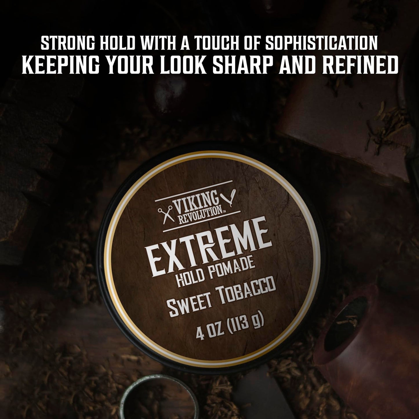 Viking Revolution Sweet Tobacco Hair Pomade - Extreme Hold Water-Based Hair Gel for Men | 4oz