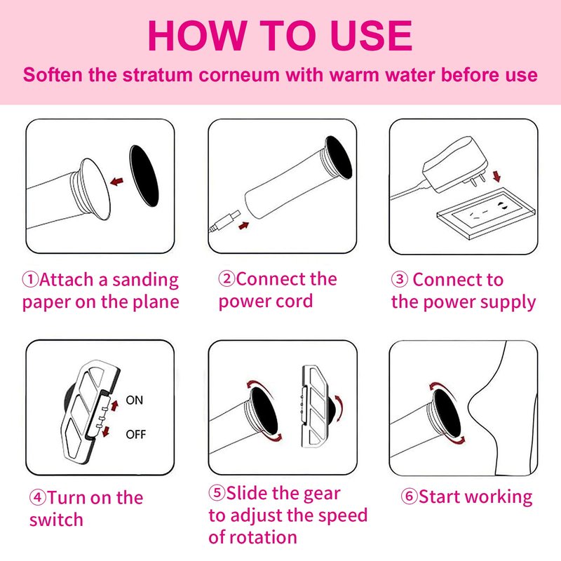 Electric Foot Callus Remover, Adjustable Foot Speed, Professional Foot Repair Tool, Equipped with 60 Pieces of Sandpaper, Suitable for Men and Women with Dead Skin calluses, Dry and Cracked, Pink