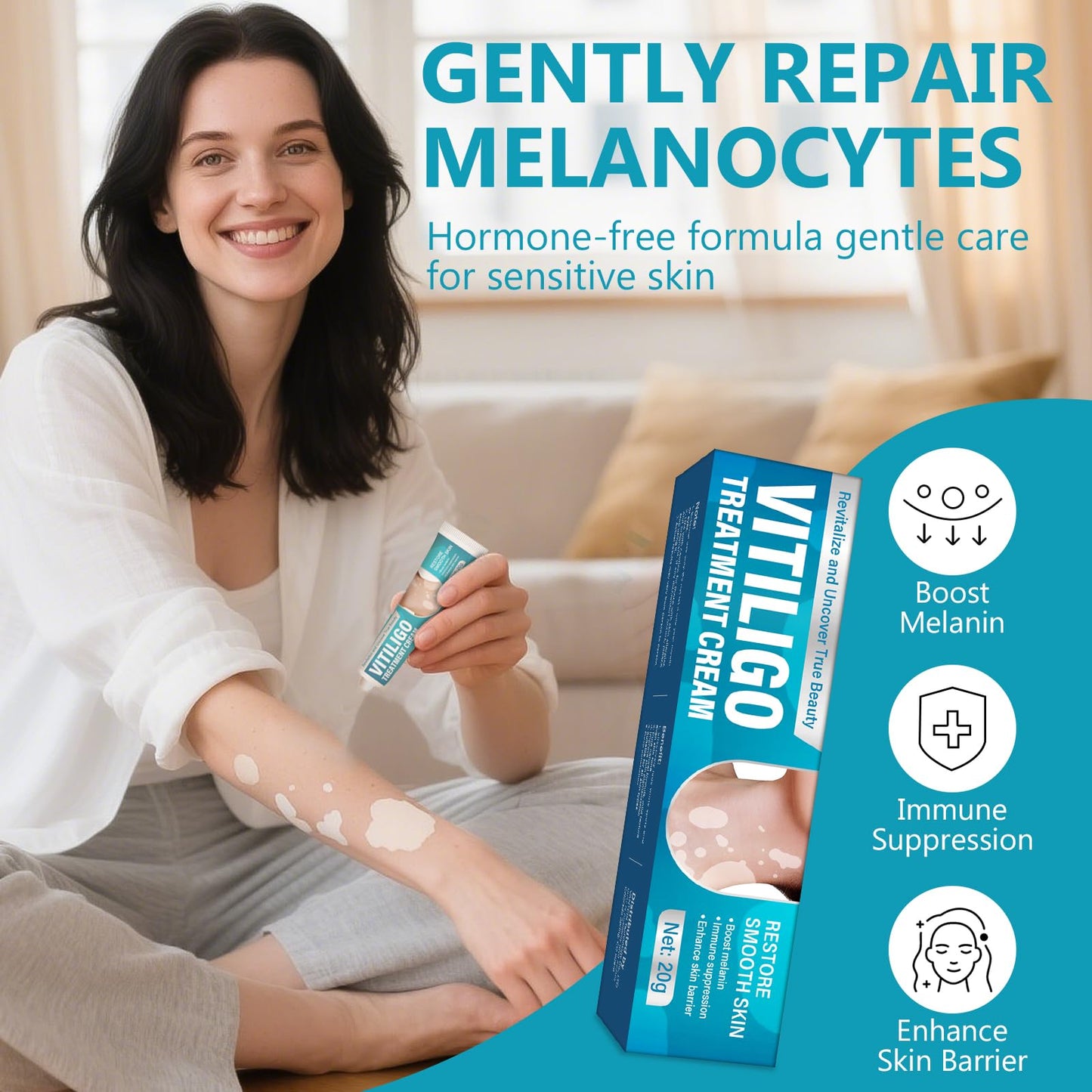 Vitiligo Cream| Effective Treatment of Skin Vitiligo, Reduce Uneven Skin Tone, White Spots, Promote Melanin Production of the Active Ingredients, Suitable for Both Men and Women, 20G