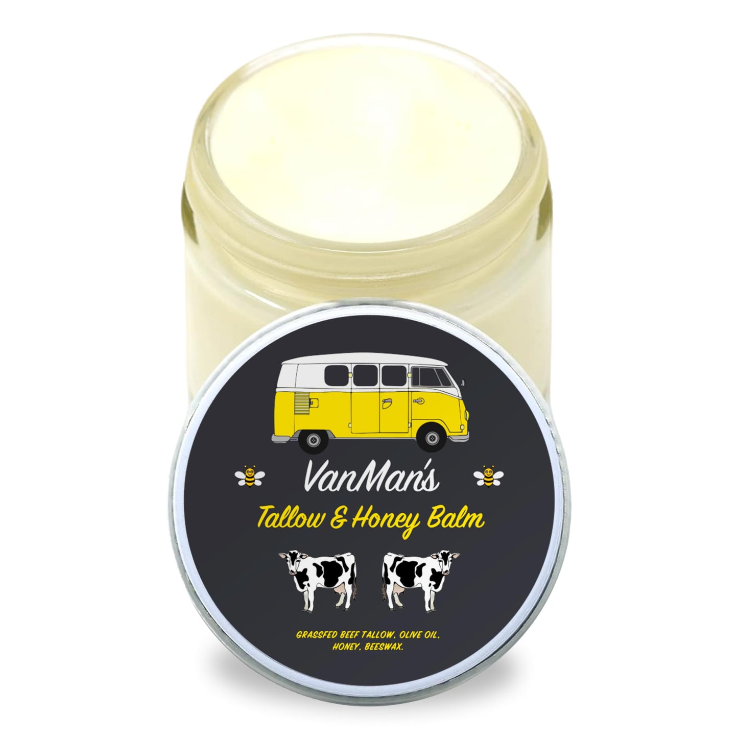 Vanman's Tallow and Honey Balm With No Added Scent - Face Moisturizer with Grass-Fed/Finished Beef Tallow for Skin, Organic Raw Honey and Beeswax, Cold Pressed Olive Oil - 2 oz