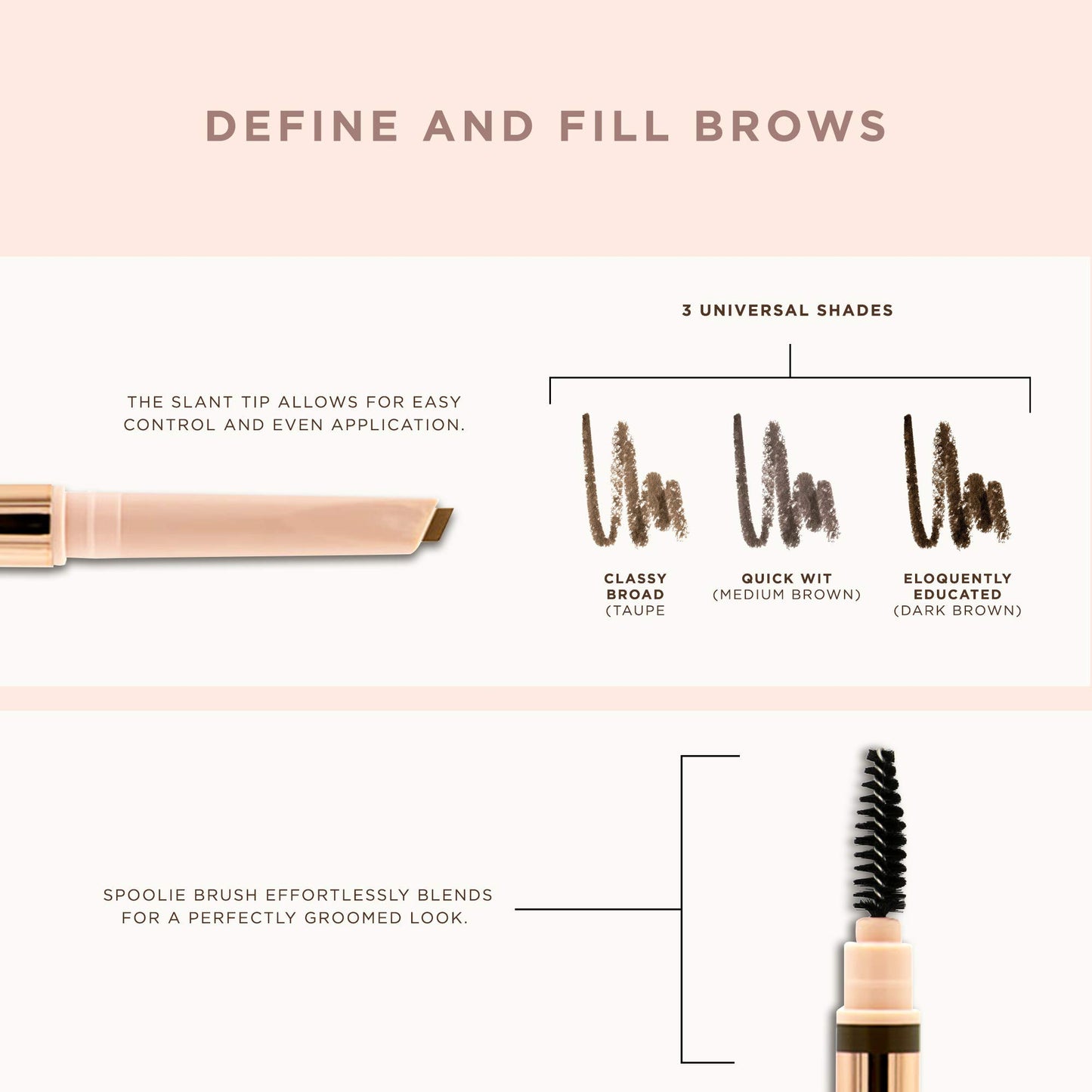 Pretty Vulgar Defined Brilliance Eyebrow Pencil, Dual-Sided Eyebrow Definer Pencil, Classy Broad (Taupe), 0.35g / 0.012 Oz.