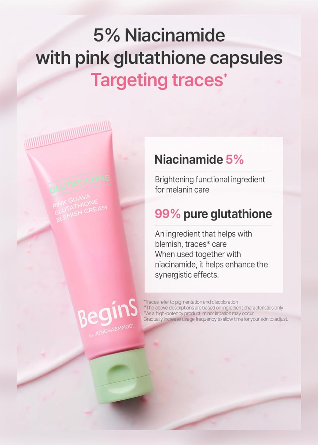 Glutathione Blemish Cream - Pink Guava Facial Moisturizer with 99% Pure Glutathione, Niacinamide & Vitamin C | 1.7 Fl Oz