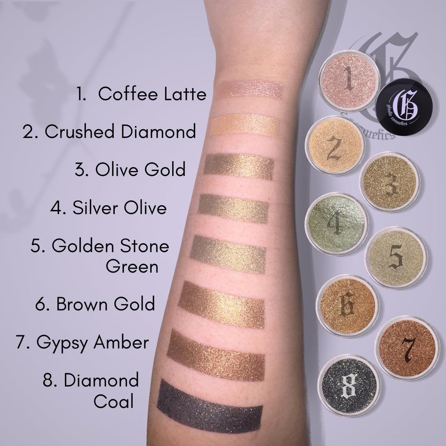 Giselle Cosmetics Olive Gold Mineral Eyeshadow Single, Organic Gold Eyeshadow, Non-Toxic Loose Powder, Olive Green Mineral Eye Shadow, Makeup Pigments