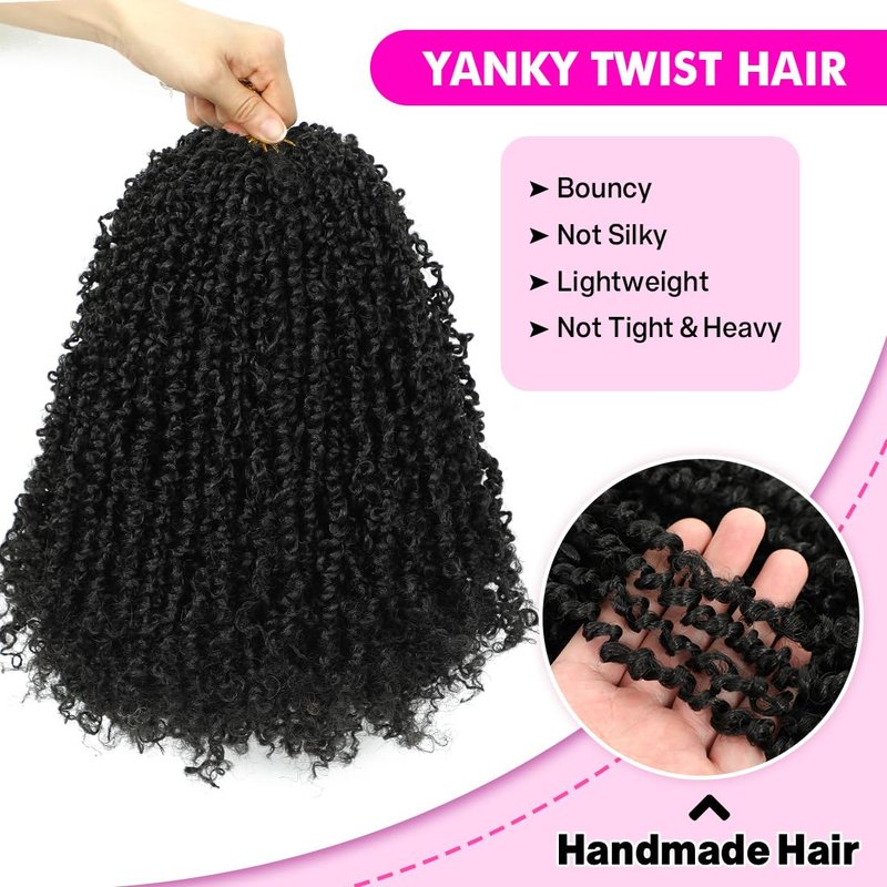 Youngther Yanky twist crochet hair 8 Inch 6 Pack Pre-Twisted Fluffy Short Passion Twist crochet hair for black women Soft crochet hair pre looped for kids senegalese twist hair extension (1B)