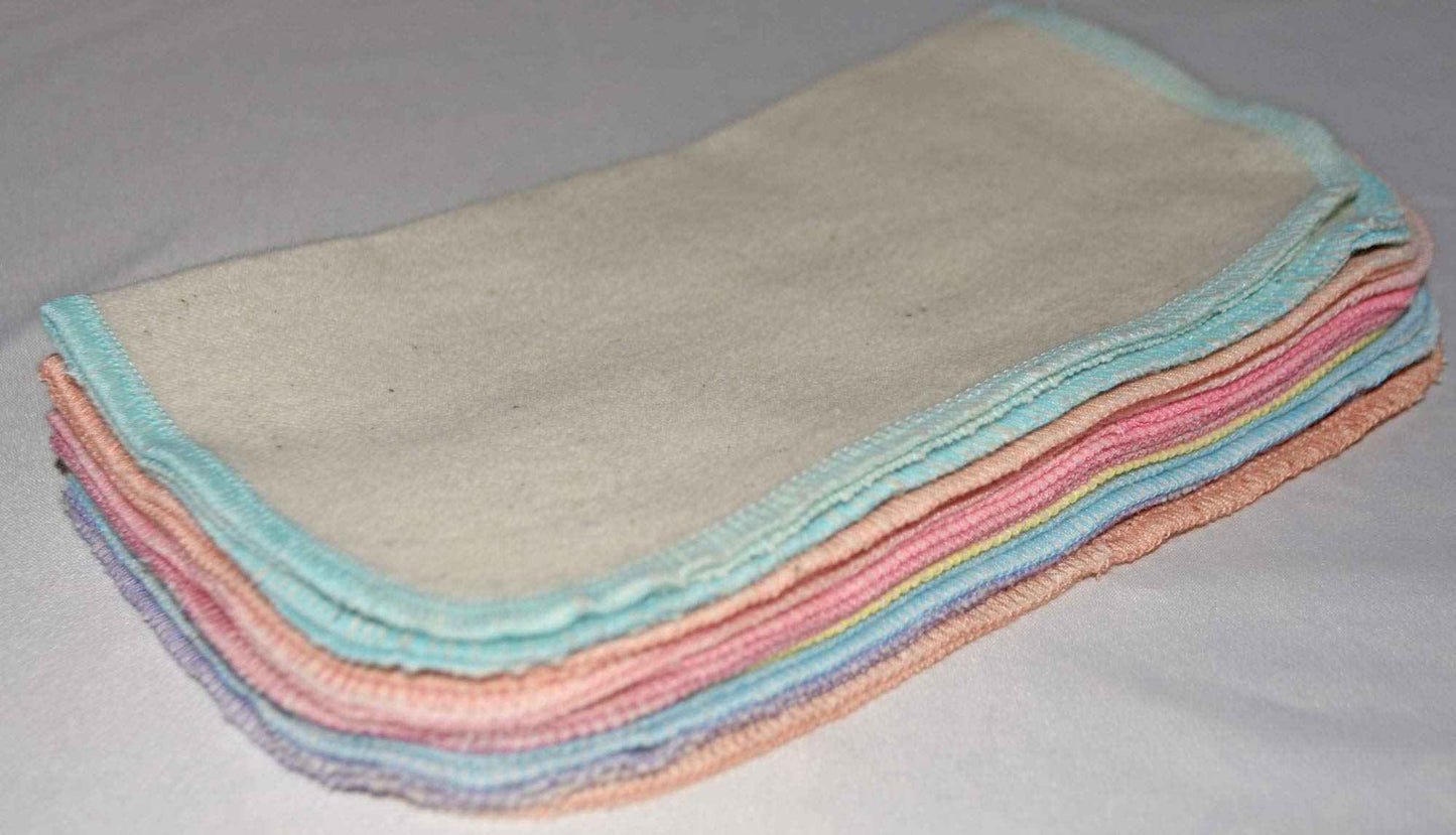Gina's Soft Cloth Shop 1 Ply Organic Flannel Washable Baby Wipes 8 x 8 Inches 10 Pack Assorted Pastel Set- Proudly Made in The USA!