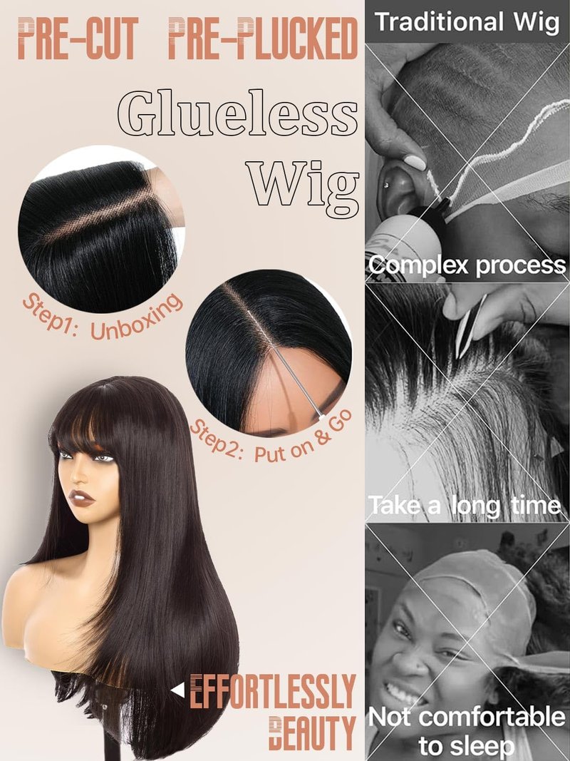 Twobla 26 Inch Natural Black Wig With Bangs | Long Black Straight Layered Synthetic Wig for Women | Heat Resistant, Realistic Scalp, Freestyle Parting | Wear & Go, No Glue Needed | Cosplay & Daily Use