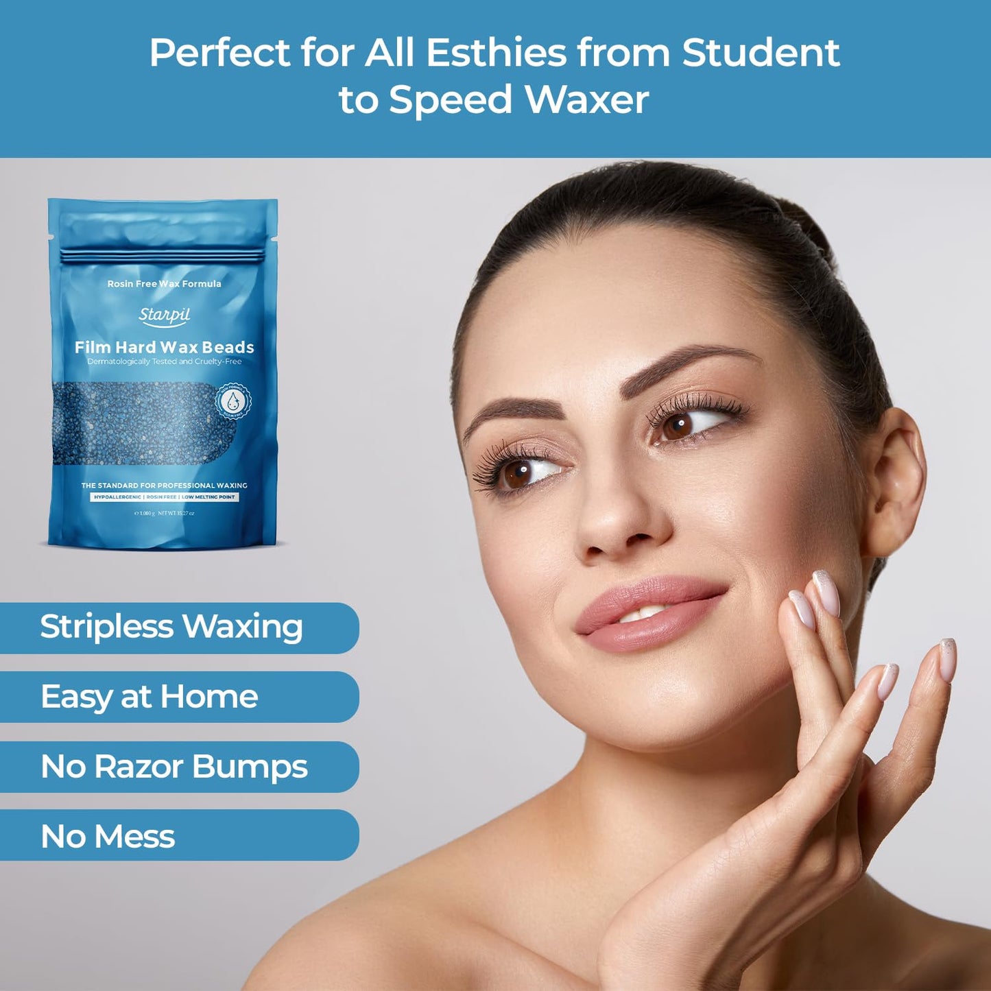 Starpil Wax 500g / 1.1 lb Blue hypoallergenic Hard Wax Beads for Painless Hair Removal, Stripless Body Wax Beans, Polymer Blend Bikini Wax, Coarse Hair Removal hypoallergenic Beads for Sensitive Skin