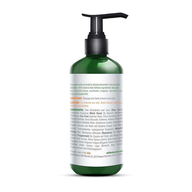Wild Naturals Aloe Vera Gel Hand Cleaner - Organic Waterless Wash with Manuka Honey & Essential Oils | 8 oz