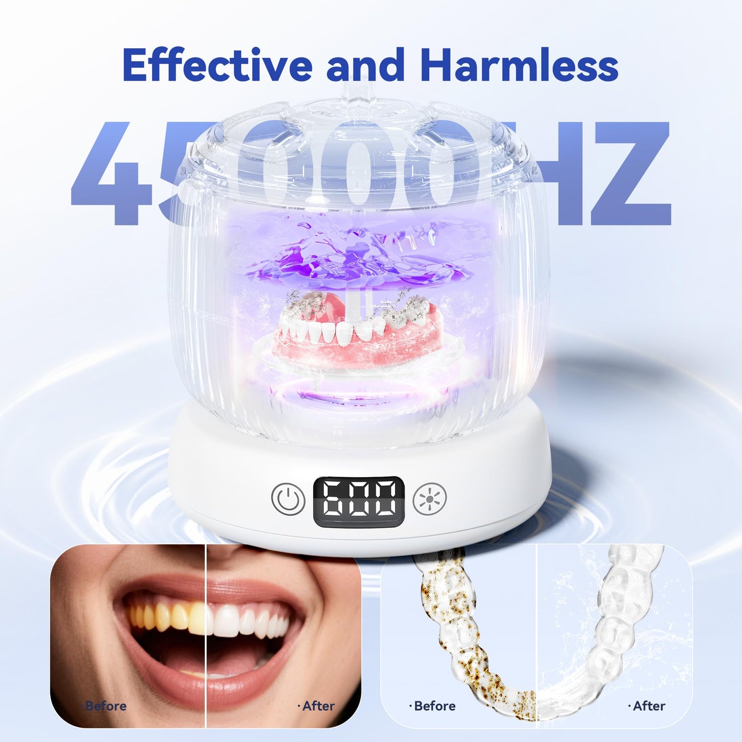 JEDIA Ultrasonic Retainer Cleaner – Detachable Denture Cleaner Machine with 4 Modes, 45kHz & Double Openable Windows Retainers Pod for Mouth Guard, Jewelry & Braces, 180ML Capacity – White