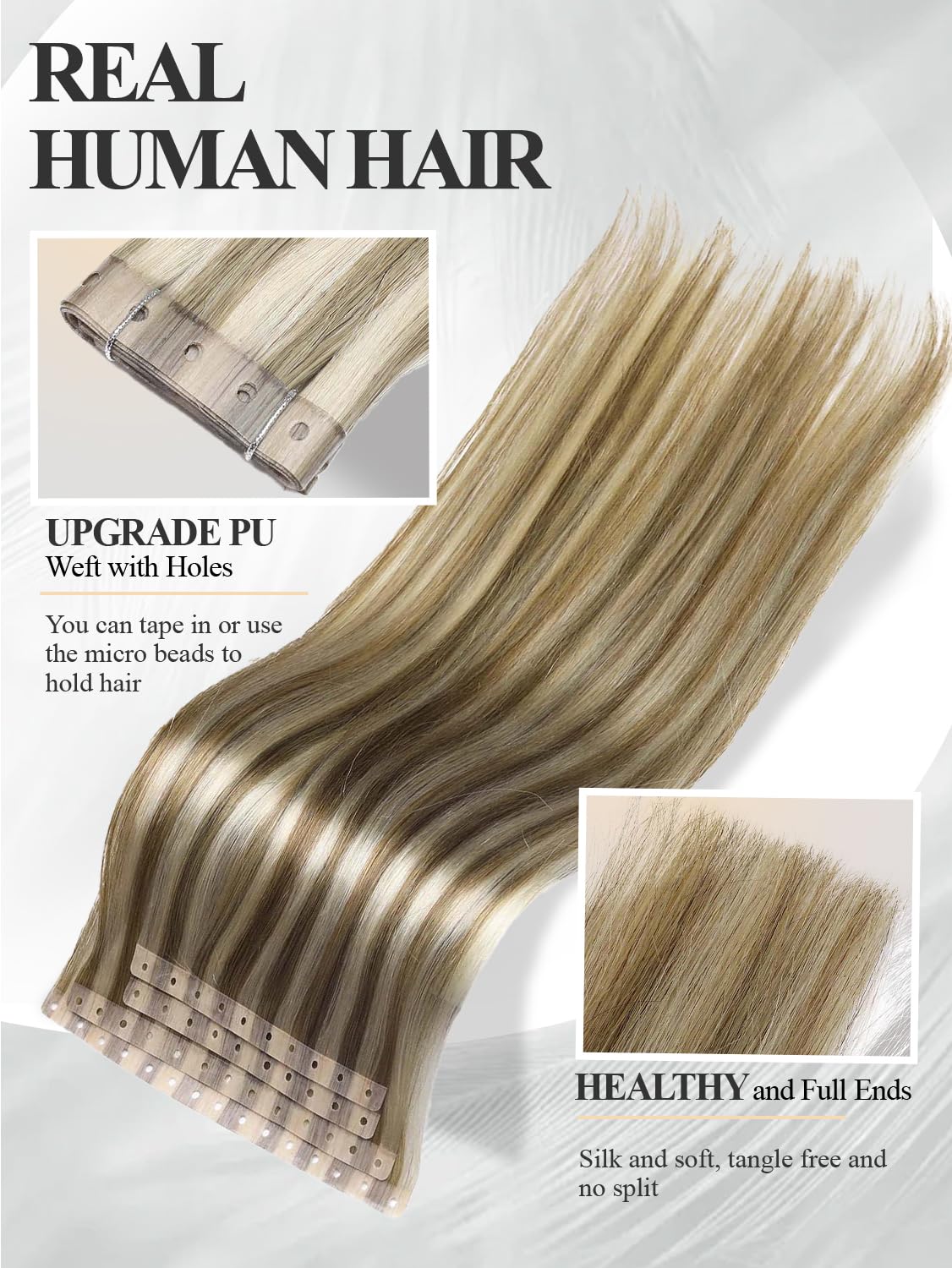 Remy Human Hair Extensions - Micro Bead OVO Weft | Highlight Blonde 9A/P60, 14 Inch (30g, 4 Pcs)
