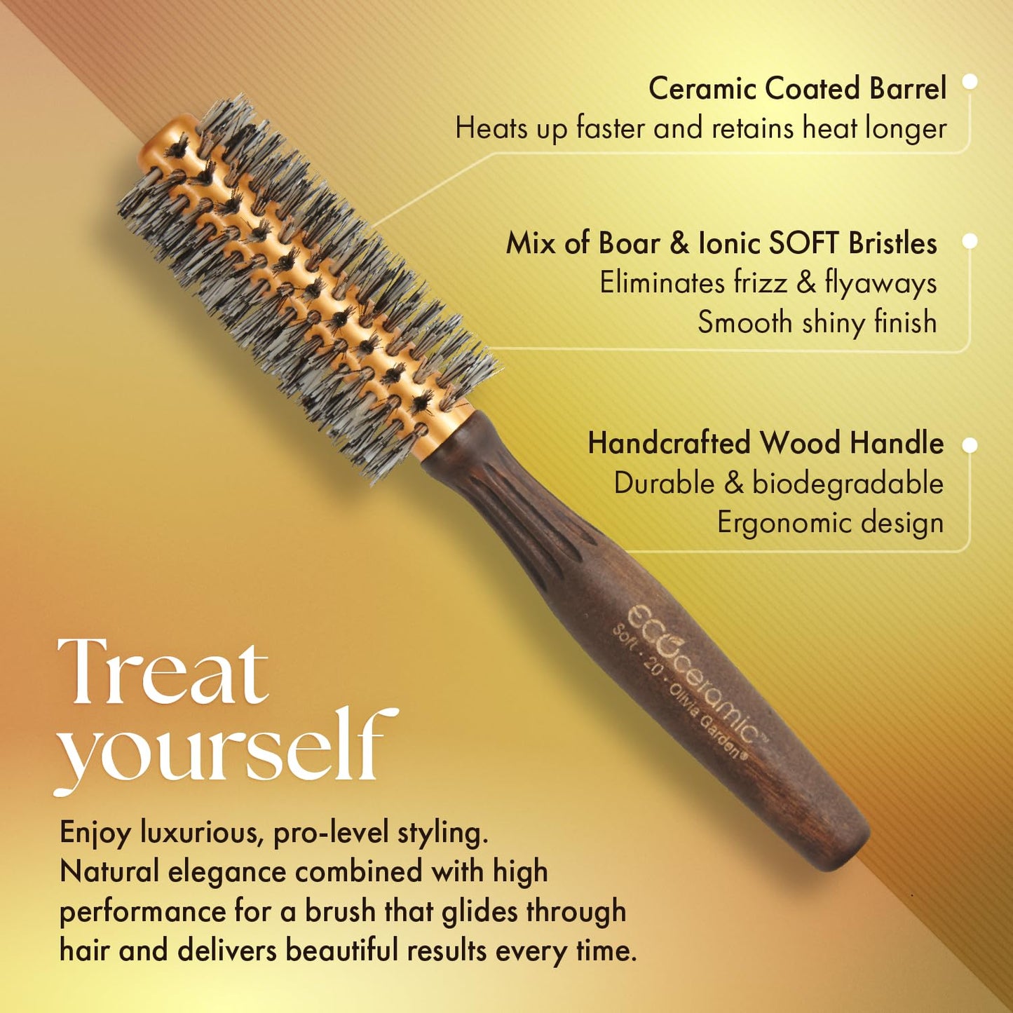 Olivia Garden EcoCeramic Soft Bristle Round Thermal Hair Brush EC-20S (1 3/4")
