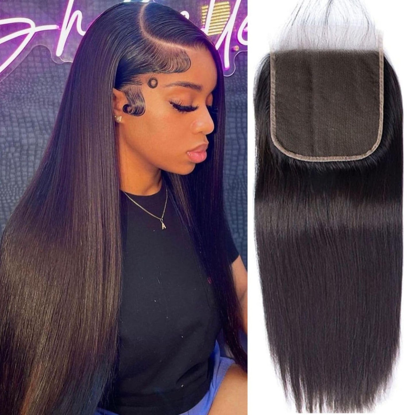 4x4 Transparent HD Lace Closure Human Hair Straight Frontal Closure Invisible Pre Plucked Human Hair, Frontal Hd Lace 4x4 Sew in Hair With Closure Natural Black 16 Inch