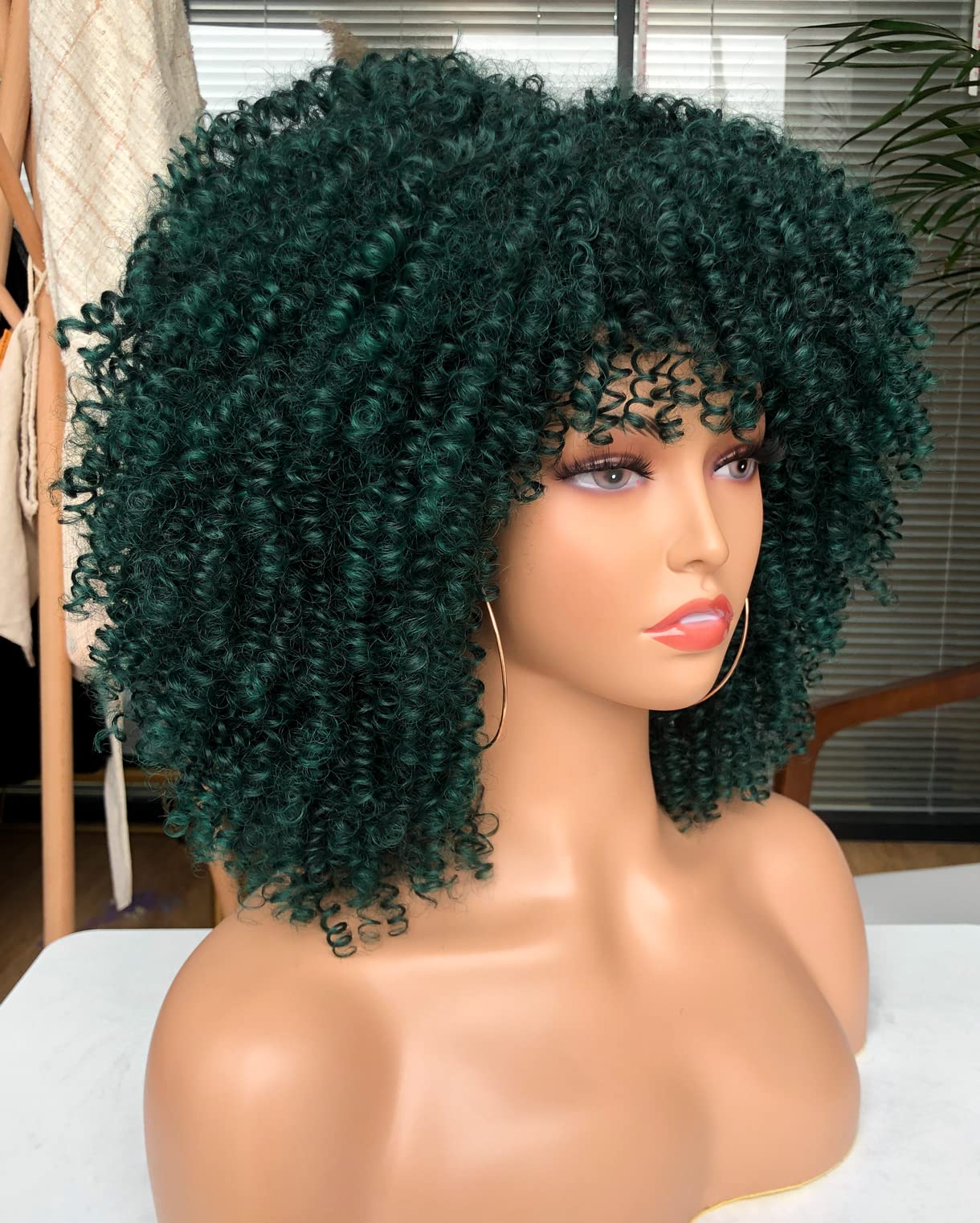 CURLCRAZY Curly Wig with Bangs for Black Women Short Kinky Curly Afro Wig